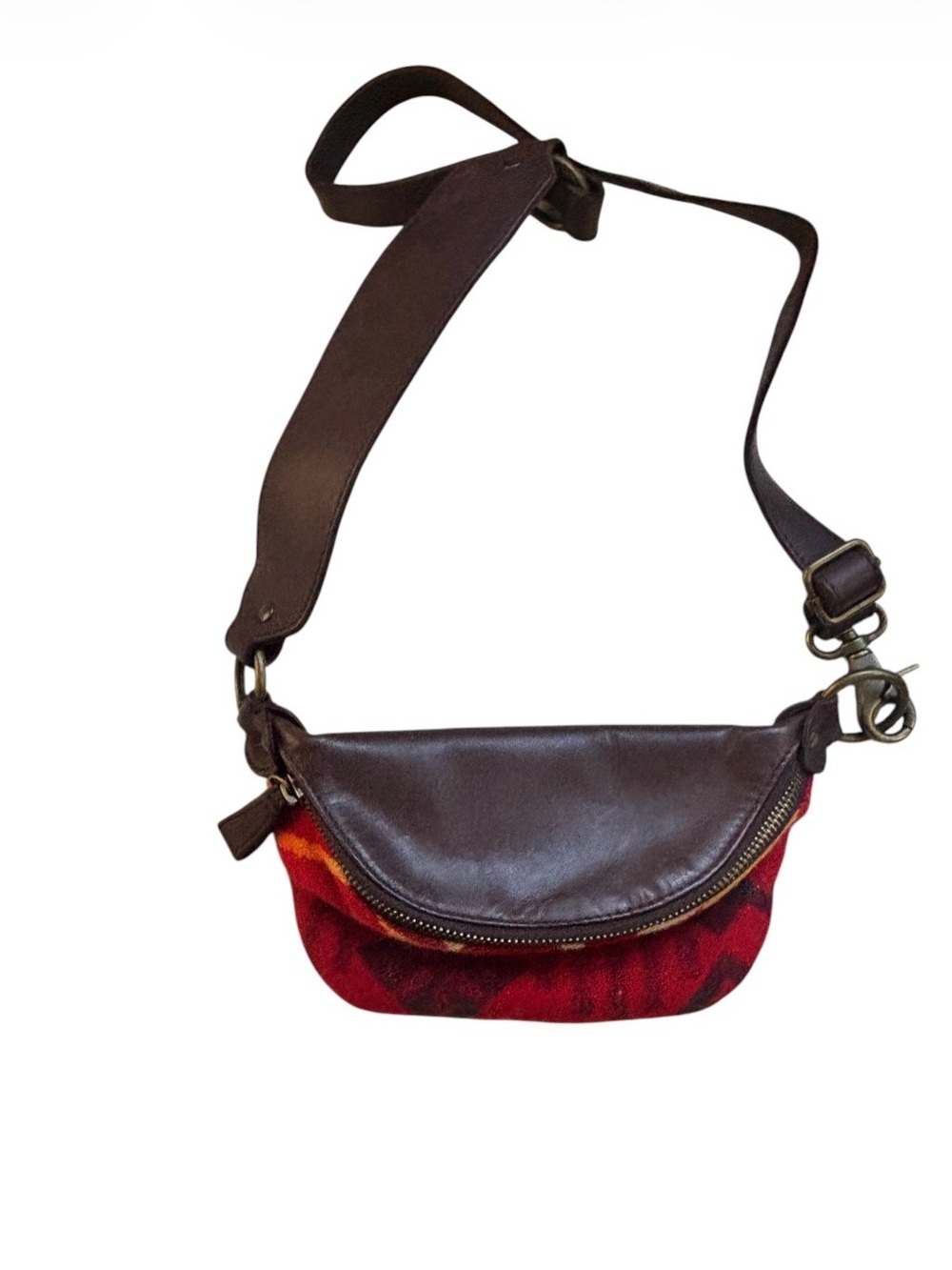 Pendleton Red Wool Zipper Pouch with Brown Trim